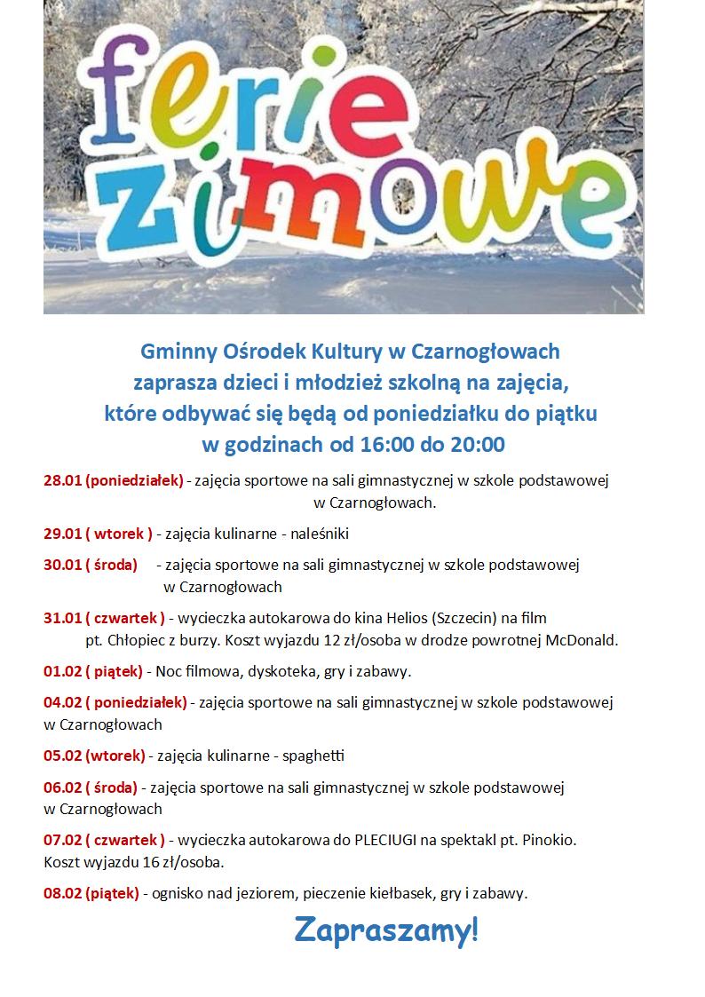 FERIE ZIMOWE 2019r Czarnogłowy