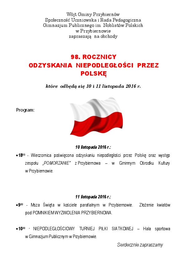 98 ROCZNICA ODZYSKANIA NIEPODLEGŁOŚCI PRZEZ POLSKĘ